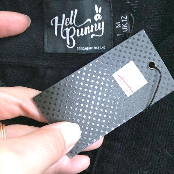 NWT Black Hell Bunny Corduroy Wonder Years Knee Skirt with Buttons and Pockets - Picture 3 of 12